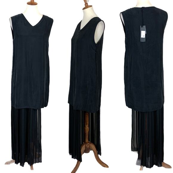 Asymmetrical Maxi Dress BLACK Small High Low Cocktail Italian Designer Artsy NEW - Picture 1 of 6